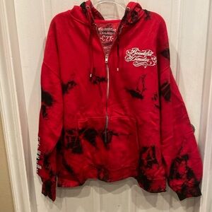 Red Tie-Dye Zip Hoodie